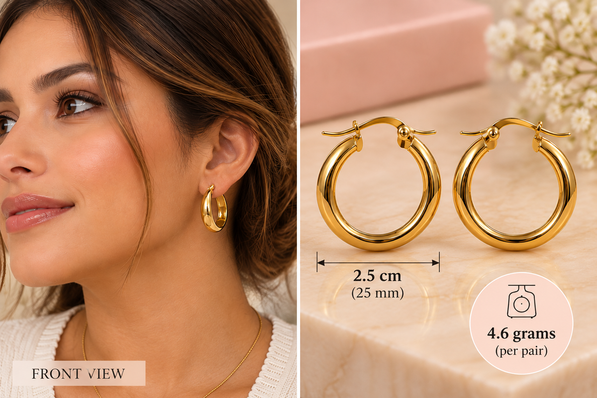 18K Gold Classic Polished Hoop Earrings – 25 mm | 4.6 Grams