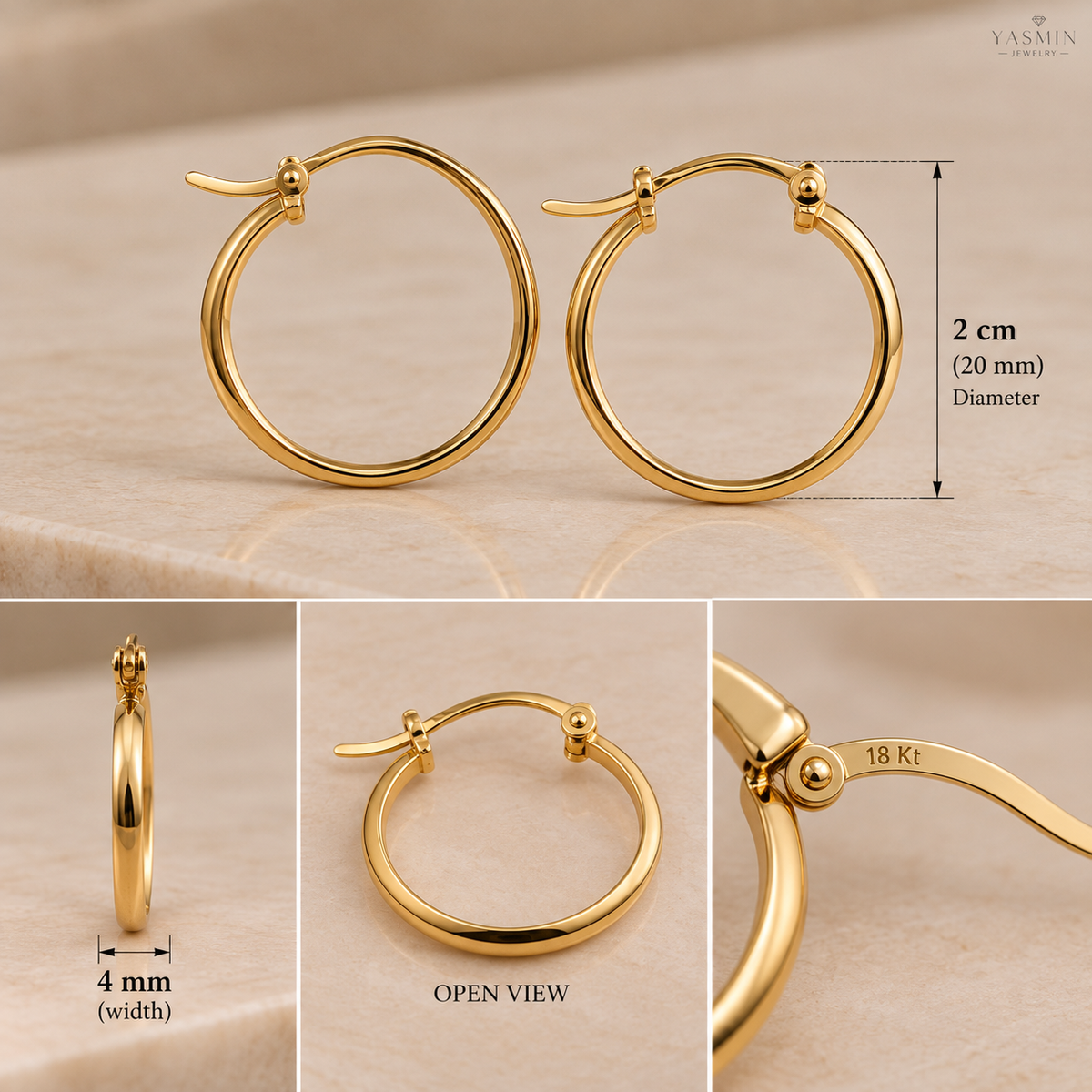 18K Yellow Gold Classic Hoop Earrings – 20mm