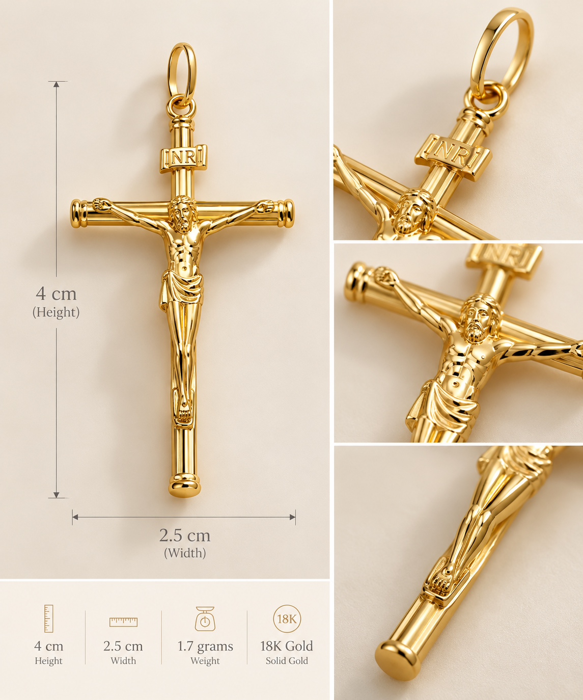 18K Solid Gold Jesus Christ Crucifix Pendant – 1.7 Grams